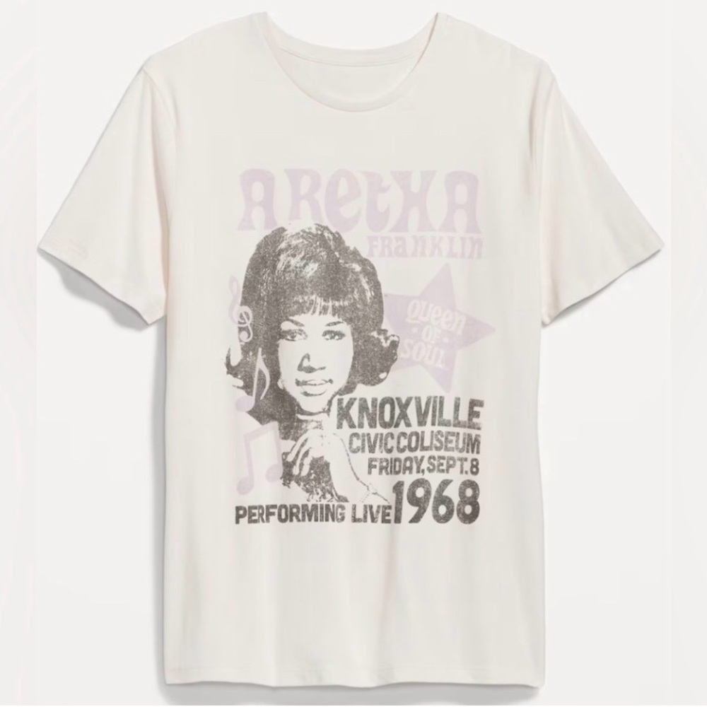 NWT- Aretha Franklin iconic Cream Graphic Tee